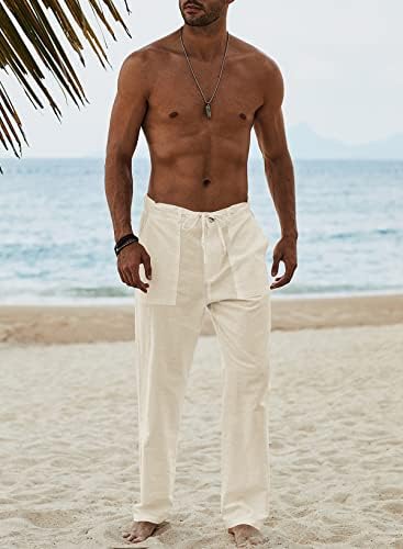 Jmierr Muške casual pamučne posteljine hlače elastična crtača labava pantalona lagana ljetna plaža joga hlače