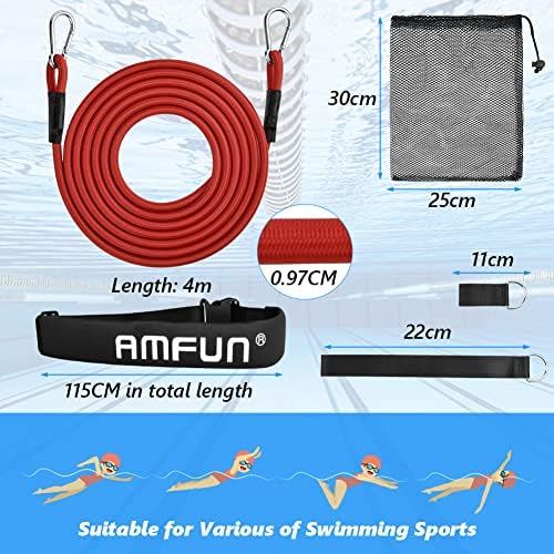 Amfun pojas za trening plivanja, pojas otpora za plivanje, povodac za trening plivanja, 4m traka otpora za plivanje