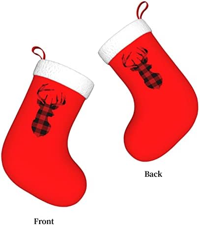 Christma čarape Christedwarf Buffalo Plaid Deer Christma Dekoracije Božićne čarape za Xmas Holiday Party Pokloni 18-inčni