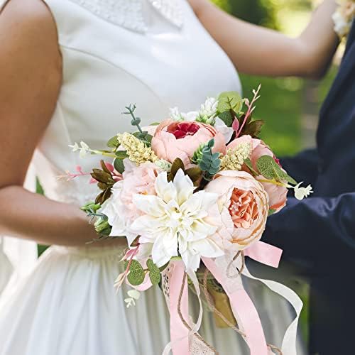 Cewor vjenčani buketi za mladenku djeverušu, bijele i ružičaste umjetne ruže poniji cvijeće za ukras vjenčanih ukrasa
