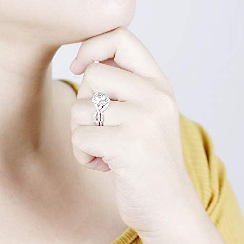 DovEggs Center 2ct 7, 5X7, 5mm G-H-I u boji jastuk rez kreiran Moissanite Halo zaručnički prsten 14K zlatni kvalitet srebrni zaručnički prsten Svadbeni Set 2 komada za žene