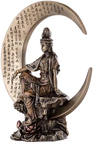 Najbolja kolekcija Guan yin kip u kraljevskoj lakoj pozizi na polumjesecu mjesec-kwan yin budistička boginja suosjećanja i milosrdne skulpture u hladnoj listićoj bronza
