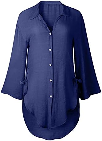 Uqrzau ženske pamučne košulje casual čipkaste gumb rever majica labava bočna košulja dugih rukava 2023