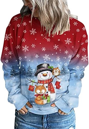 Beuu ženski povremeni božićni dugi rukav pulover na vrhu majica xmas xmas vrat slatki elk i pahuljice tiskane dukseve