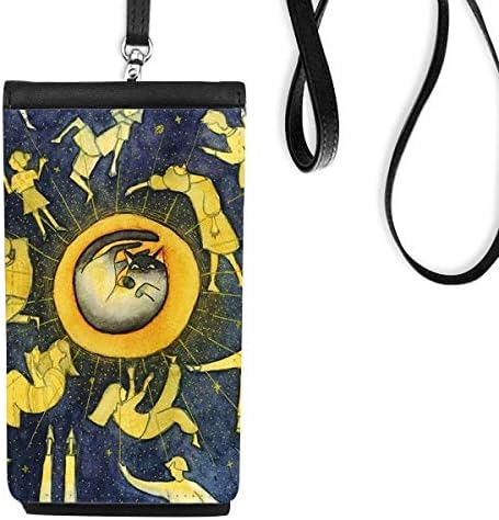 Miaoji slikarski akvarel mačji mjesec ljudi Telefon novčanik torbica Viseći mobilni torbica Crni džep