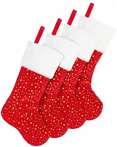 Božićne čarape 4 pakovanje 18 inča Zlatna zvjezdica sa bijelim plišanim oblogom klasičnih personaliziranih