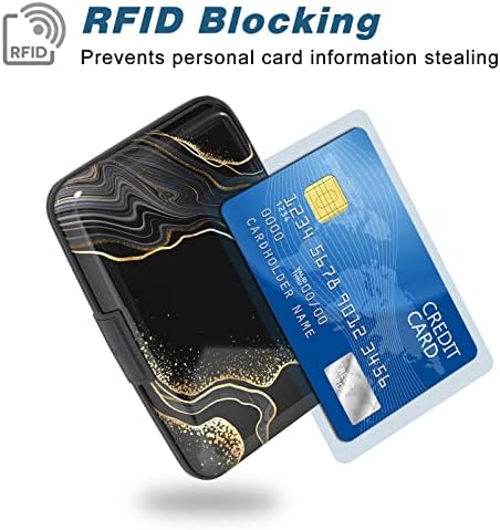 Atufsuat držač kreditne kartice, Mini aluminijumski novčanik za kartice RFID Blocking tanka metalna tvrda torbica za žene muškarce, crno zlato
