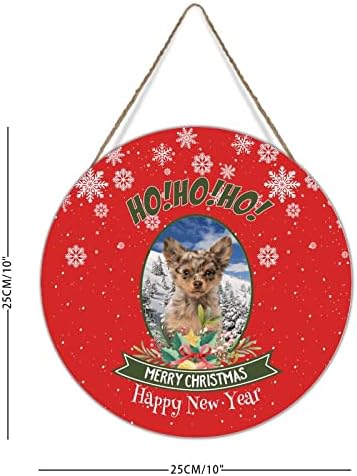 Merry Božić Ho Ho Ho Wood Zidni decrvi vijenac pas u snijegu crveni rustikalni znakovi Božićni okrugli