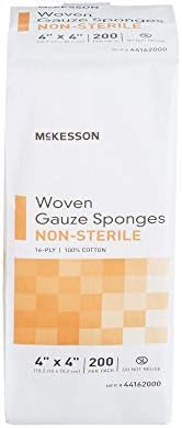 McKesson tkani gaze spužve, 16-fly nesterilni, pamuk, 4 u x 4 in, 200 po paketu, 10 paketa, 2000 ukupno