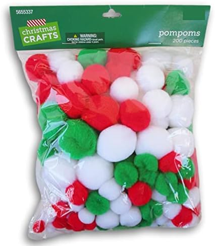 Božićni crveni, zeleni i bijeli Pom Poms - 200 komada - razne veličine