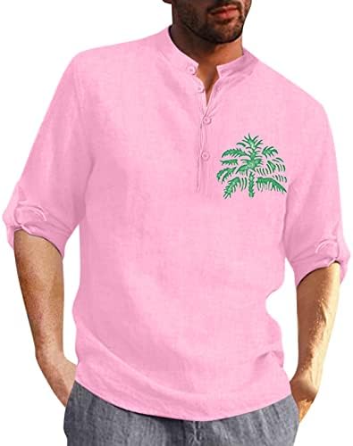 Ljetne majice na plaži za muškarce muške majice ovratnik pamučni laneni Print modni Top bluza labava