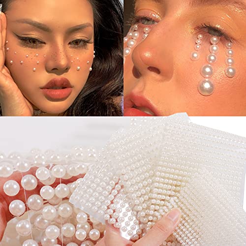 Naljepnica za rinestone na licu za šminku 3D samoljepljive bijele biserne oči lica sjajnih dijamanata Rave pribor Privremena tetovaža Diy Craft kartica 4 listova