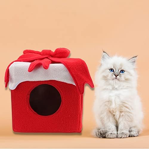 Božić Cat Bed Božić Box Style meka udoban Lint živopisne boje Božić Cat šator za mačke Pet