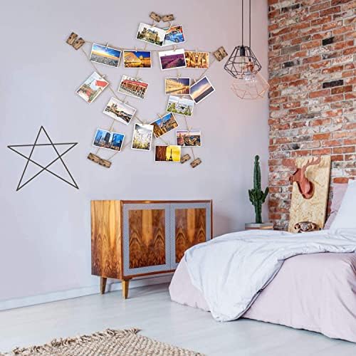 Emfogo viseći Foto displej, drveni okvir za fotografije za zidni DIY dekor 5 žica sa 30 kopči, podesivi kanapi