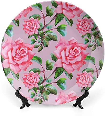 Ružičasta ruža od tiskane kosti Kina Dekorativna ploča okrugla ploča sa zaslonom sa zaslonom za kućnu kancelarijsku večeru