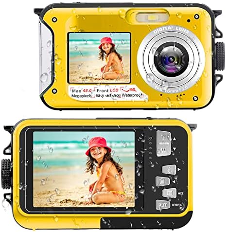 Vodootporne kamere Kompaktne podvodne kamere 48MP 2.7K Full HD video rekorder 10ft Selfie dvostruki ekrani Lagani vodootporni digitalni fotoaparat za snorkeling Yellow