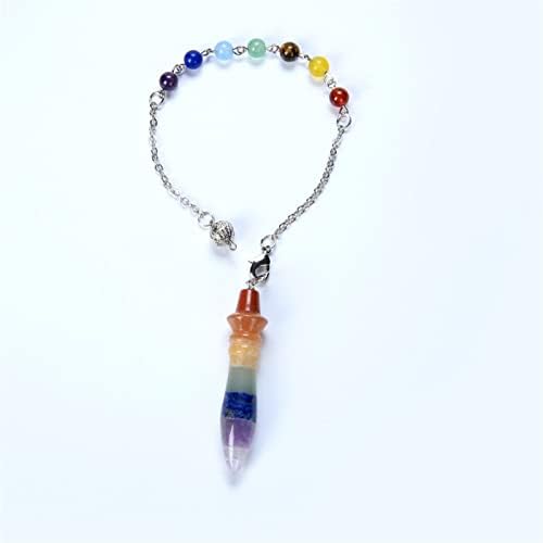 Prirodni fluorit 7 boja Kameni sloj Energy Crystal Reiki Pendulum 7 Chakra perle lanac dowing izlečivanje nakita