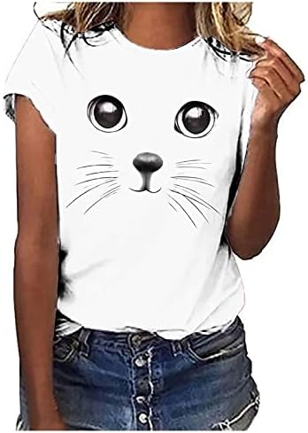 Majica za žene 3D Cat tiskani ljetni vrhovi okrugli vrat tinejdžerski majica kratki rukav majica casual