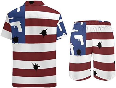 Američke zastava i rupe od metaka Muška 2 komadna plaža odijela Havajska gumba niz majicu kratkih