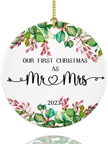 Naš prvi Božić Ornament 2023, prvi Božić u braku Ornament 2023, naš prvi Božić kao gospodin i gospođa vjenčanje Ornament, 2.9 Ceramic Just Married božićno drvo dekoracije