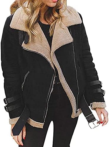 Zimske žene sa patentnim zatvaračem prednji antilop Outwear topli rever Biker Motor Aviator jakna sa džepovima