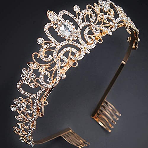 Didder Zlatna Kristalna tijara kruna traka za glavu princeza elegantna kruna sa češljevima za žene