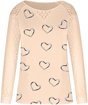 Žene T majice Nakit prsten za srce dugi rukav na vrhu Modni čipkasti patchwork majica Dressy Crochet Tunic Blosue Pulover