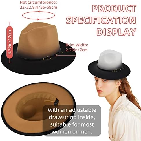 Gradient Colora Fedora Hat za žene i muškarce, 4 paket klasik široka disketa Felt Felt Panama Hat na otvorenom sunčanom šeširom
