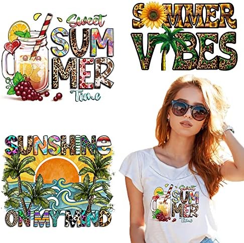 Ljetno željezo na transferima Naljepnice Iron na zakrpama naljepnice Sunshine Sunflowers Palm Tree Voće dizajn Tropicalne teme za toplinu Press zakrpe za odjeću natpiši ruksake ukrasi 3pcs