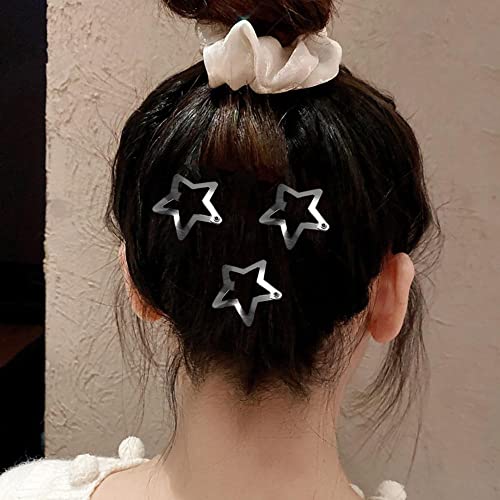 20pcs Star Snap hair clip Silver Star Hair Clip Pins Exquisite Hollow Barrettes Simple Mini Metal Clamp Headress Hair Jewelry Accessories For Women Girls