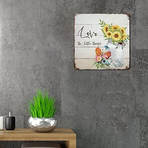 Porodična reč Rustikalni metalni znak Zidno umetničko dekor ljubav The Little stvari Vodeni suncokret Vase