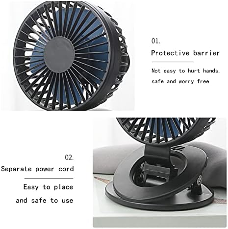 Ke1clo 5,3 inčni isječak na ventilatoru sa čvrstim stezaljkama, mini prijenosni ventilator USB punjivi ventilator, okretni ventilator 360 °, moćan protok zraka i niska buka, pogodna za automobil / ured / putovanja / kampiranje