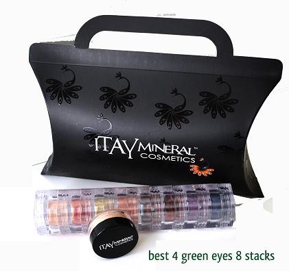 Itay Mineral Makeup sjenilo za oči 8 hrpa svjetluca boja:najbolje 4 zelene oči + podloga putne veličine Mf-1 krema Marfil + kutija
