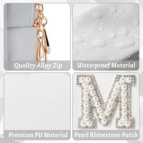 Y1tvei Bride MRS Patch Varsity Letter Cosmetic Toiletry Big Bag Pearl Rhinestone Letter Patches velika
