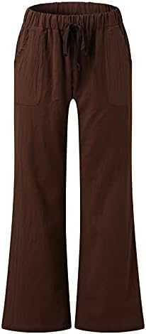 Meymia Ljetne ženske pamučne pantalone casual pune boje labavi fit široka noga niska vučna struka