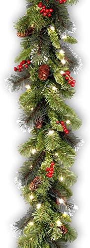 Nacionalna stabla Prethodna umjetna božićna vijenca, zelena, 9 stopa i kompanija PRE-LITNI umjetni božićni vijenac, zelena, zimova borova, bijela svjetla, ukrašena, 24 inča