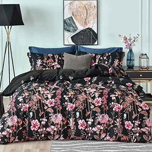 Ovjes Boho kraljica Duvet Poklopac poklopca Cvjetni crni cvijeće Posteljina sa posteljinom od 90x90 prekrivač i 2 jastučnice