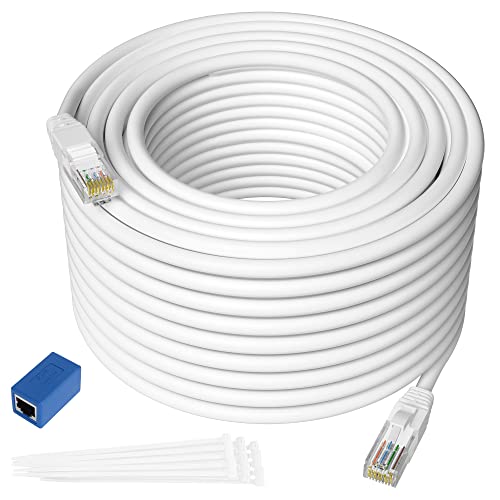 Cat 6 Ethernet kabl 50 stopa, Cat 6 Internet kabl, Cat6 Patch kabl, mreža, LAN, RJ45 kabl bez problema, podržava Cat6 / Cat5e / Cat5, bijeli kabl-50ft