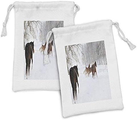 AMESONNE zimske torbe od 2, konji u snegu igraju zabavu u šumskoj sezonskoj životinjskoj fotografiji, male torbe