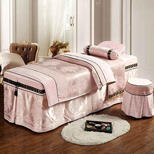 Jacquard 4-dijelni Setovi listova za masažu, plišani Beauty posteljina za masažu, prekrivač s rupom za naslon za lice-Pink 80x190cm