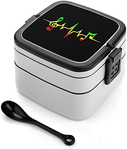 Reggae Music Pulse Heartbeat Ručak Kutija Prijenosni dvoslojni Bento kutija Veliki kapacitet za ručak kontejner za hranu sa kašikom