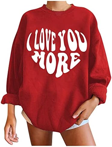 Jjhaevdy Valentines Dnevne košulje Žene Vole Heart Pismo Ispis Dukseri Grafički grafički dugi rukav Ležerne prilike pulover