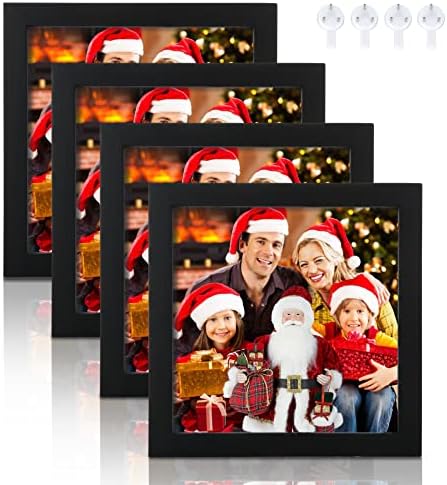 E-Set od 4 8x8 crne okvire za slike Square zaslon 7x7 kolaž za foto okvir sa prostirkom, foto okviri za zidni viseći ili tablicu gornji dekor, pleksiglas, rustikalno drvo