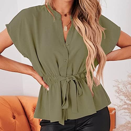 Ženski ljetni peplum gornji bluza za vezanje struka spuštaju majice Dressy kauzalne majice rufffle kratki rukav dame bluze