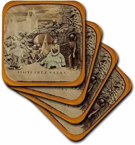 3drose Vintage Stereoview kartica francuski Diableries Visite Chez Sotona-Coasters