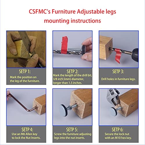 CSFMC Dno nameštaja PTFE Dno, navojni nosač Podesi jastučići, stol / stolica / ormar / kauč sa srednjim podesivim nogama, matice Instalacija i zaštita od poda