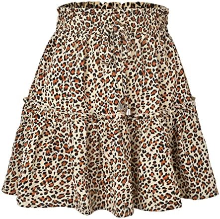 Ženske lepršave kratke suknje slatka cvjetna Leopard Print Ruffle Mini Skater suknja ljetna Casual plaža a-line suknja