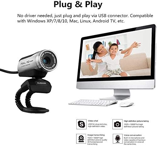 AUSDOM HD web kamera 1080p sa mikrofonom, USB Desktop Laptop Web kamera 12.0 MP, automatska ekspozicija,