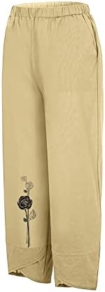 Casual capri pantalone za žene modne pamučne posteljine pidžama hlače vintage ispisuje ravno nogu plus size