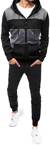 2 PC Sportwear Men's odijela boja ploče od panela s kapuljačom s kapuljačom s kapuljačom s dugim rukavima, pulover sa zatvaračem + hlače odijelo